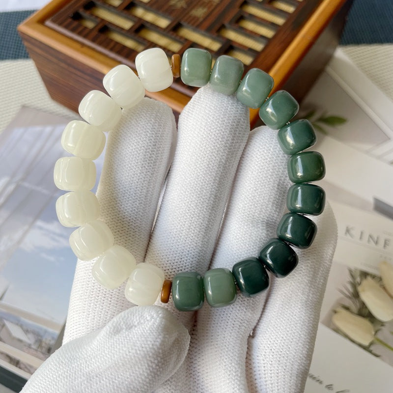 Bodhi Candy Color Single Circle Pliable Temperament High Throw Three Bracelets - Half Mountain and Half Water White Jade Bodhi 8*10 MegaBDM