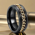 Men's Hip Hop Fashion Rotating Cold Niche Ring - 25-B-2 Embossed Black Ring Gold Necklace (Faded Package Returned) / No. 6 MegaBDM