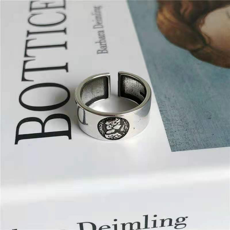 Women's & Men's Punk Heavy Wide Face Abstract Art Open Distressed Street Tide Ring - Queen Elizabeth 30 / Adjustable Opening MegaBDM
