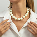 Personalized Blooming Resin Round Beads String Of Clavicle Necklaces - Beige-0100 MegaBDM