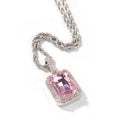 Fluorescent Square Solid Gemstone Niche Bag Necklaces - Silver Pink 3mm24inch Stainless Steel Hemp Flowers Chain MegaBDM