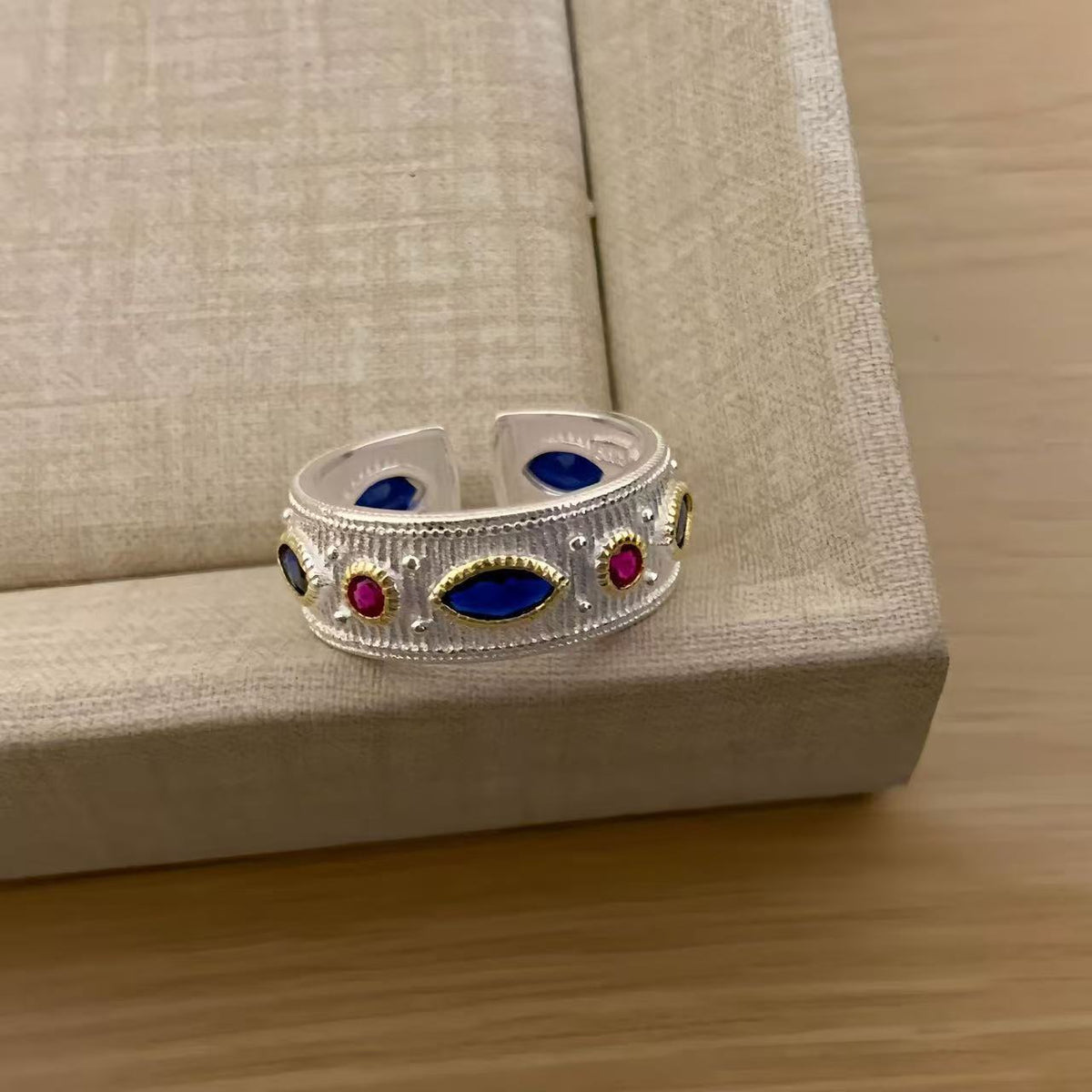 Korean Style Blue Cross Lace Niche Color Zirconium Ring - Style 5 MegaBDM