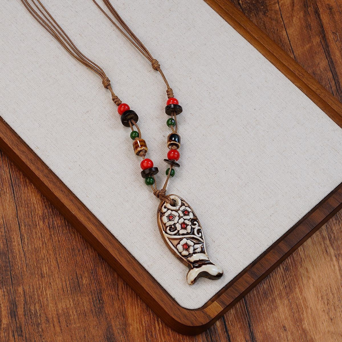 Ceramic Mushroom Female Niche Design High Necklaces - 1363-12 Flower Fish MegaBDM