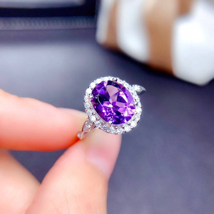 Broadcast Colored Gems Imitation Natural Topaz Ring - Purple Diamond [White Gold Color]] / Adjustable Opening MegaBDM