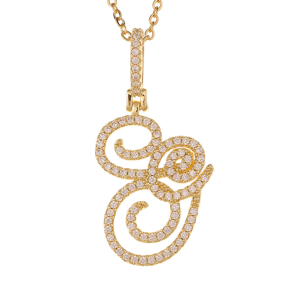 Women's & Men's Micro Inlaid Zircon Grass English Letter Pendants - G (Including Chain) Gold MegaBDM