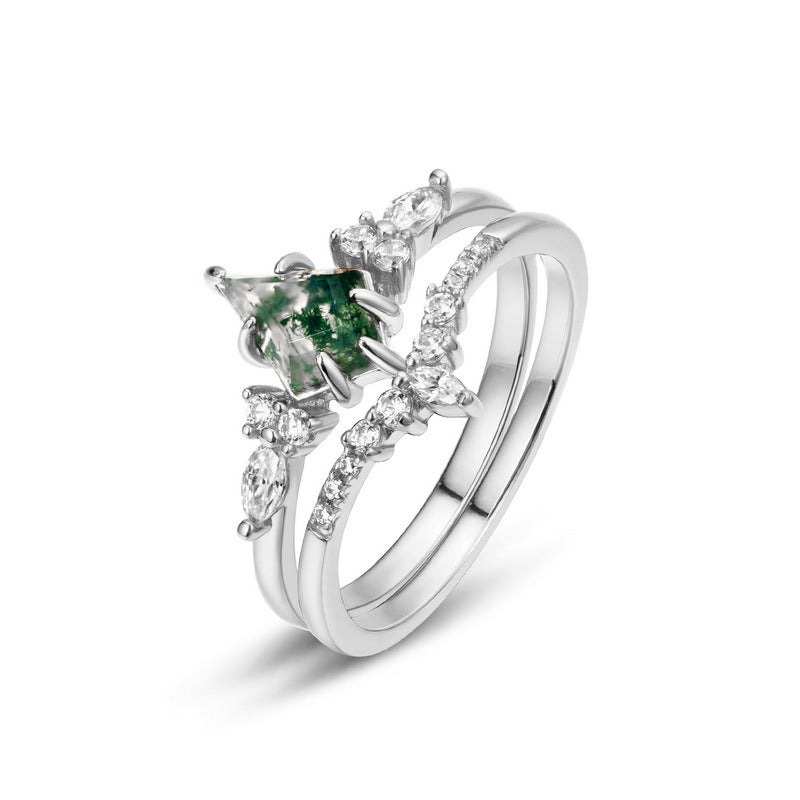Affordable Luxury Fashion Sier Green Moss Stone Fresh Water Rings - Thick Silver Platinum / US6# MegaBDM