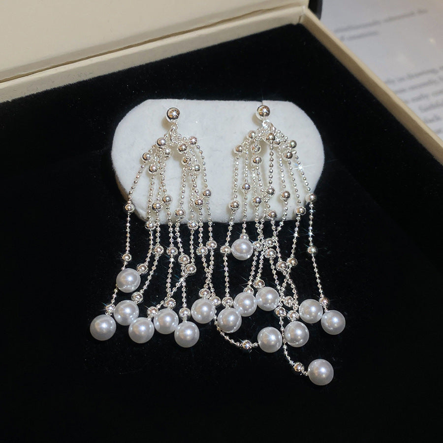 Women's Needle Zircon Bow Water Drop Tassel Simple Fashion Stud Earrings - 43# Silver Needle-Silver MegaBDM