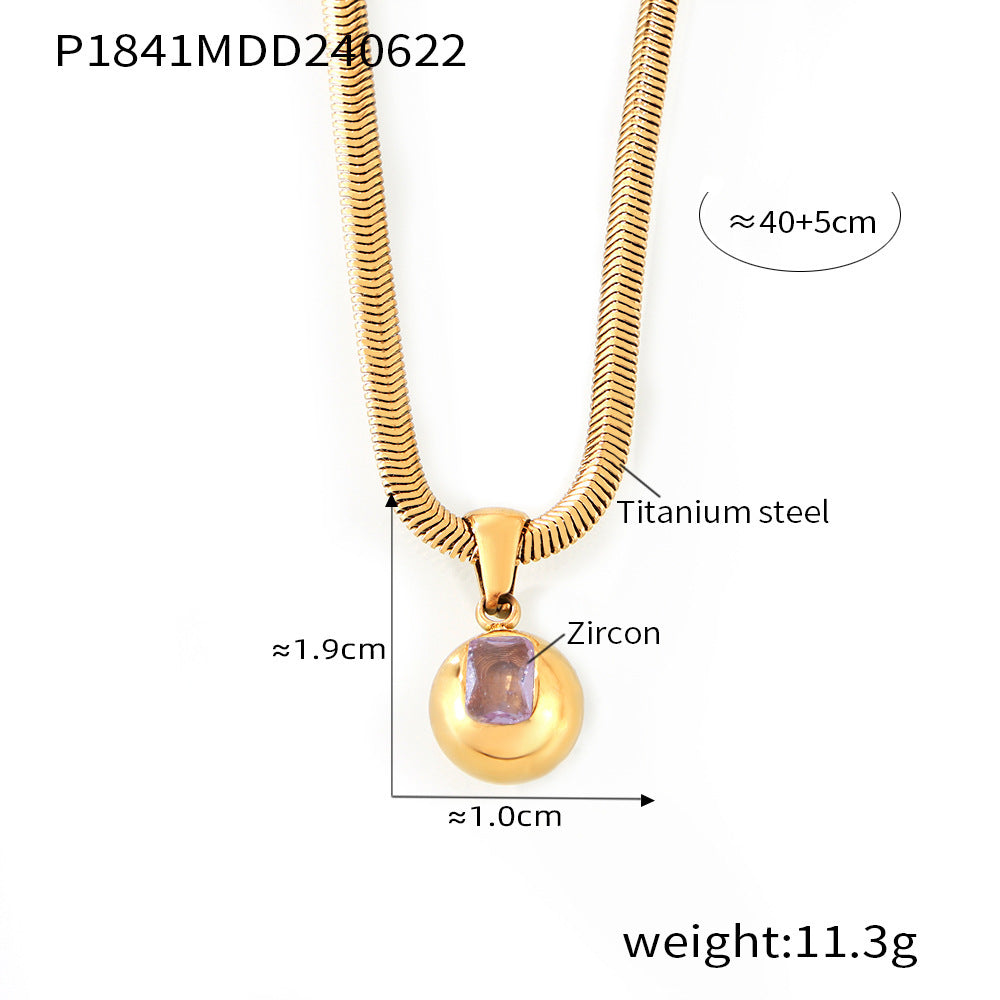 Zircon Titanium Steel Gold Plated Geometric Necklace - P1841-Golden June Light Purple Zirconium MegaBDM