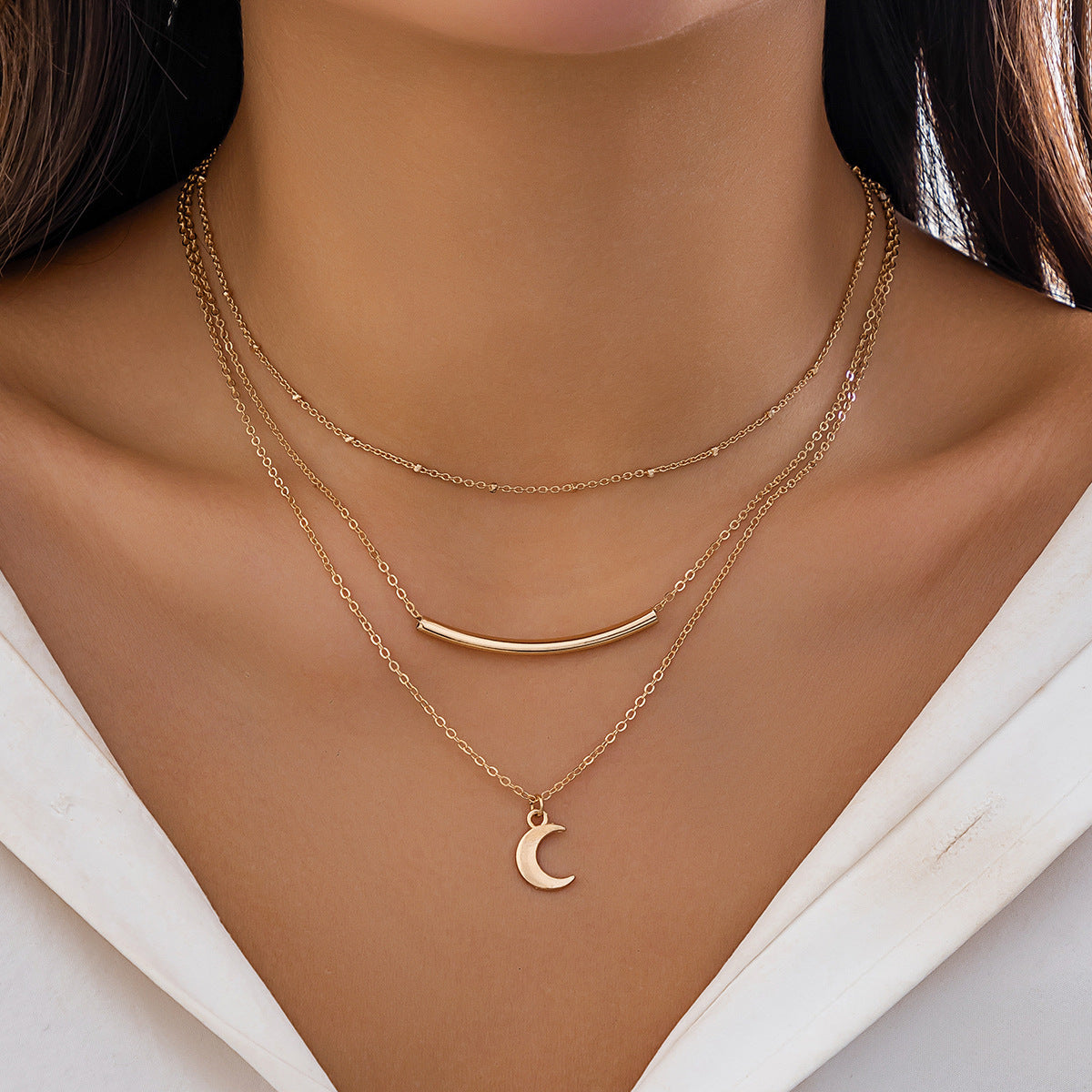 Glossy Personalized Round Tube Twin Metallic Snake Bones Necklace MegaBDM