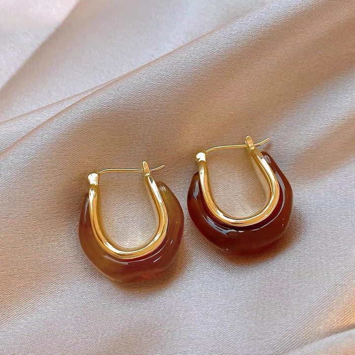 Women's Coffee Color Sier Needle Tigereye Style Earrings - 3 Ear Clip-Brown MegaBDM