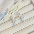 French Sweet Super Flash Zircon Drop Oil Lace Bow Pearl Earrings - Blue Lace Bow Pearl Earrings MegaBDM