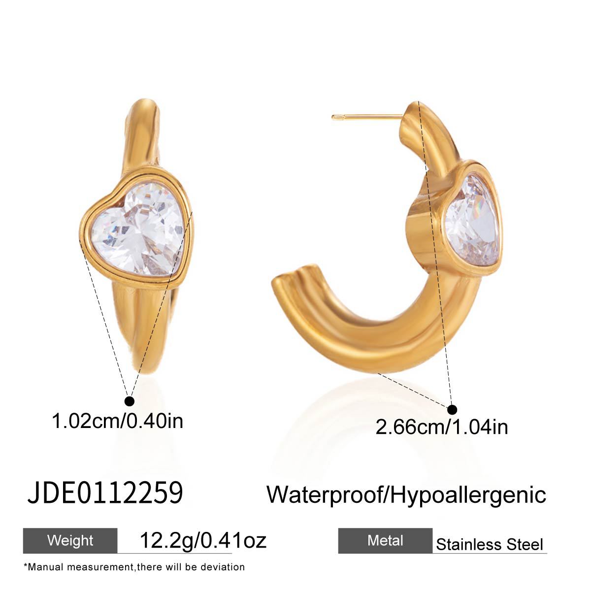 Stainless Steel Loving Heart Zircon Shaped Light Luxury Stud Earrings - JDE0112259 MegaBDM