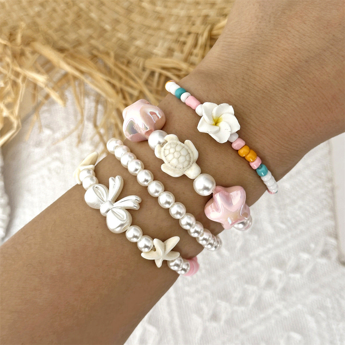 Holiday Female Summer Beach Dopamine Starfish Bracelet - Bow Flower Beads Bracelet #0167 MegaBDM