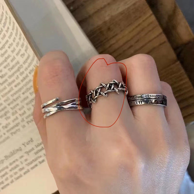 Women's & Men's Punk Heavy Wide Face Abstract Art Open Distressed Street Tide Ring - Six-Pointed Star Ring / Adjustable Opening MegaBDM