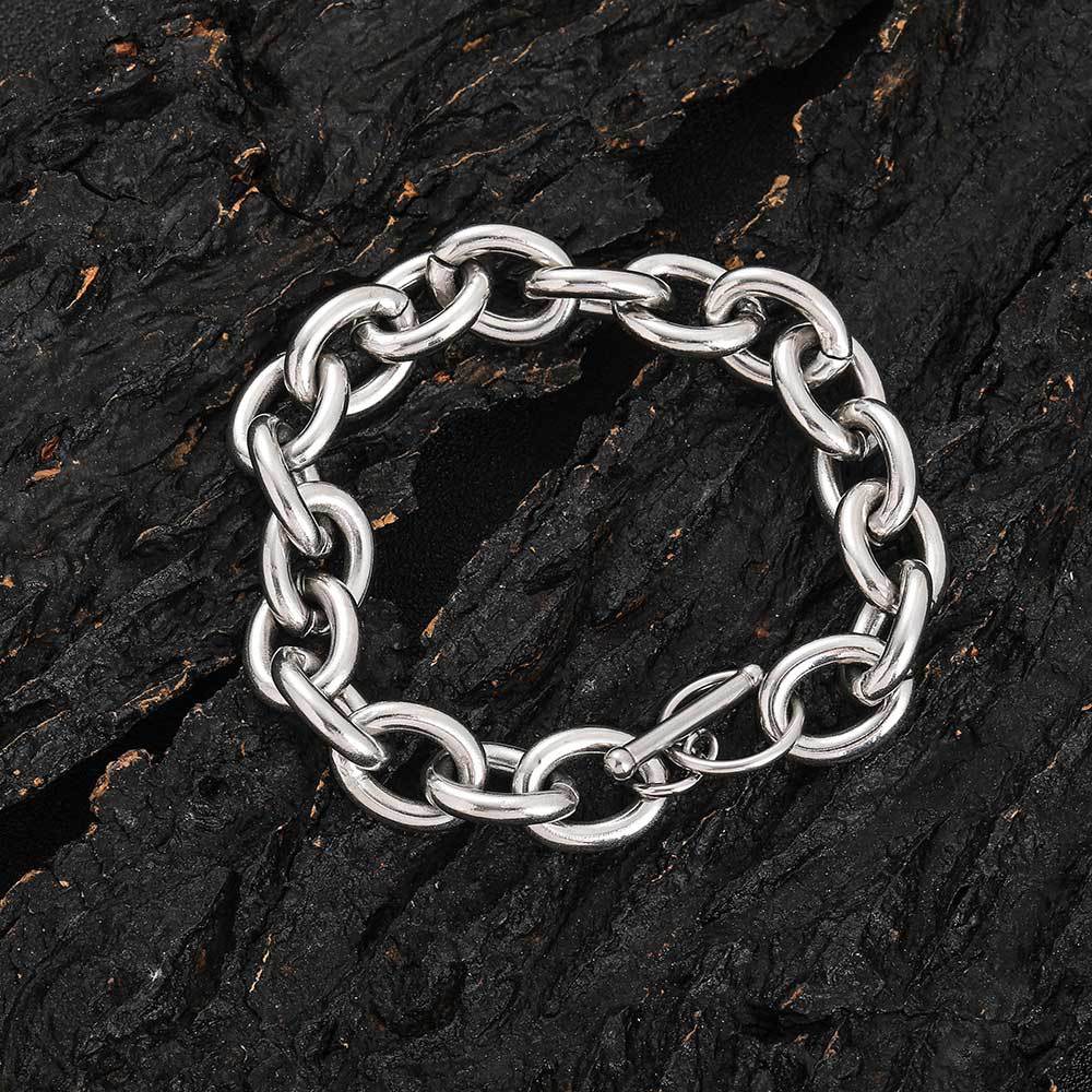 Men's Steel Cross Chain O-shaped Titanium Fashion Bracelets - Steel Color (Width 12mm) / Bracelet 7.5 Inches (Length 19cm) MegaBDM