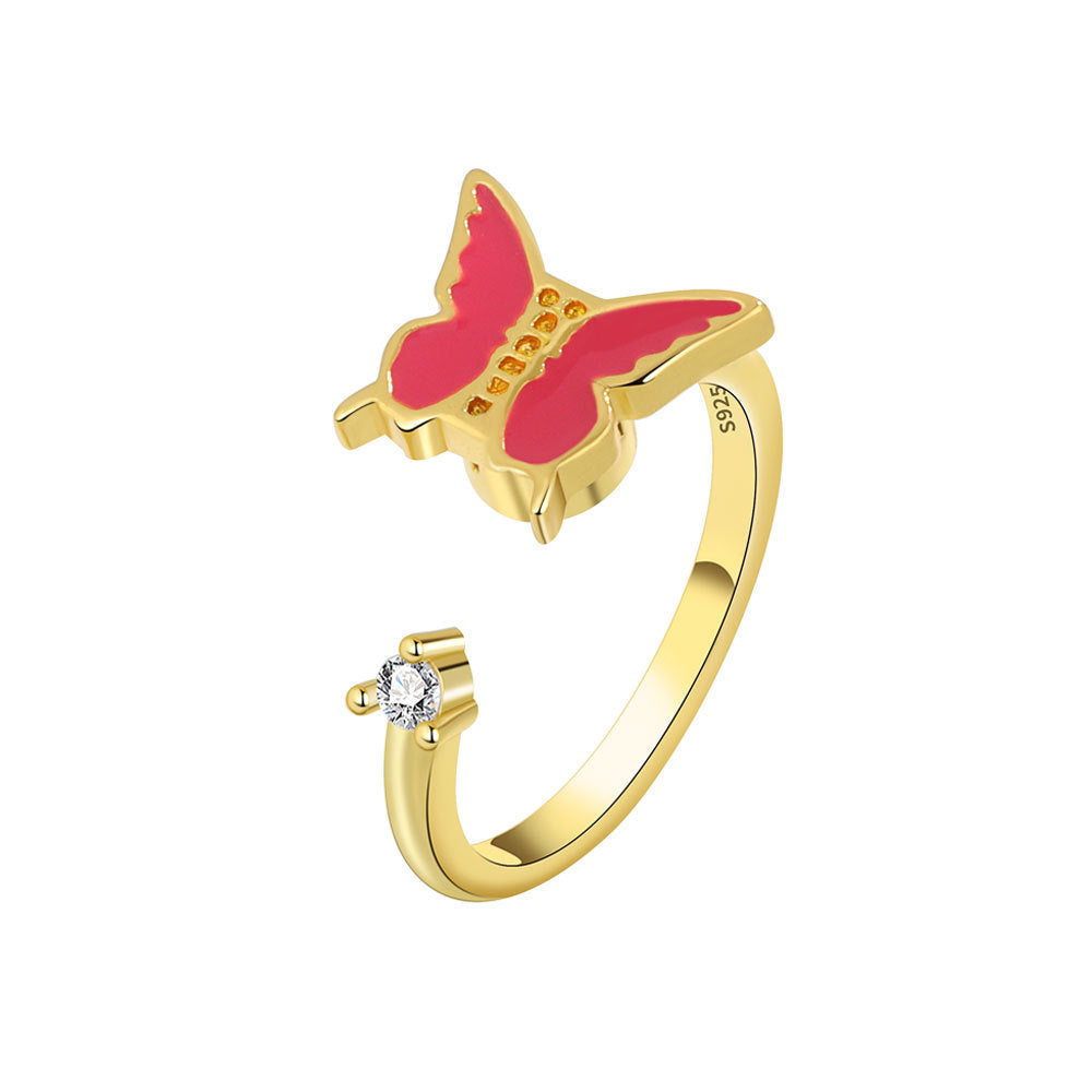 Rotatable Butterfly Female Cold Wind Niche Opening Ring - Aj141 Golden / Adjustable Opening MegaBDM