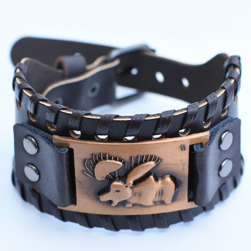 Men's Retro Viking Totem Leather Wolf Head Bear Claw Gossip Lucky Bracelet - 20 MegaBDM