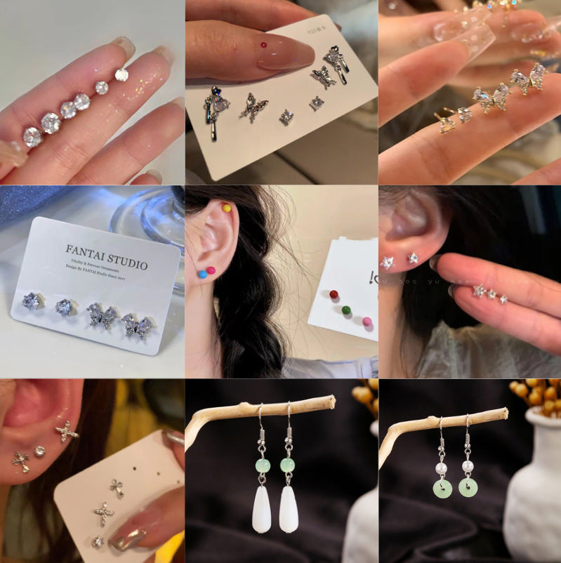 Match Sets Of Cute Finely Inlaid Girly Ear Stud Earrings MegaBDM