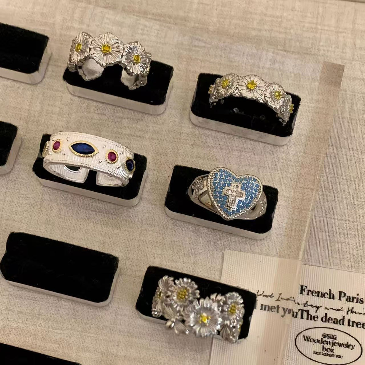 Korean Style Blue Cross Lace Niche Color Zirconium Ring MegaBDM