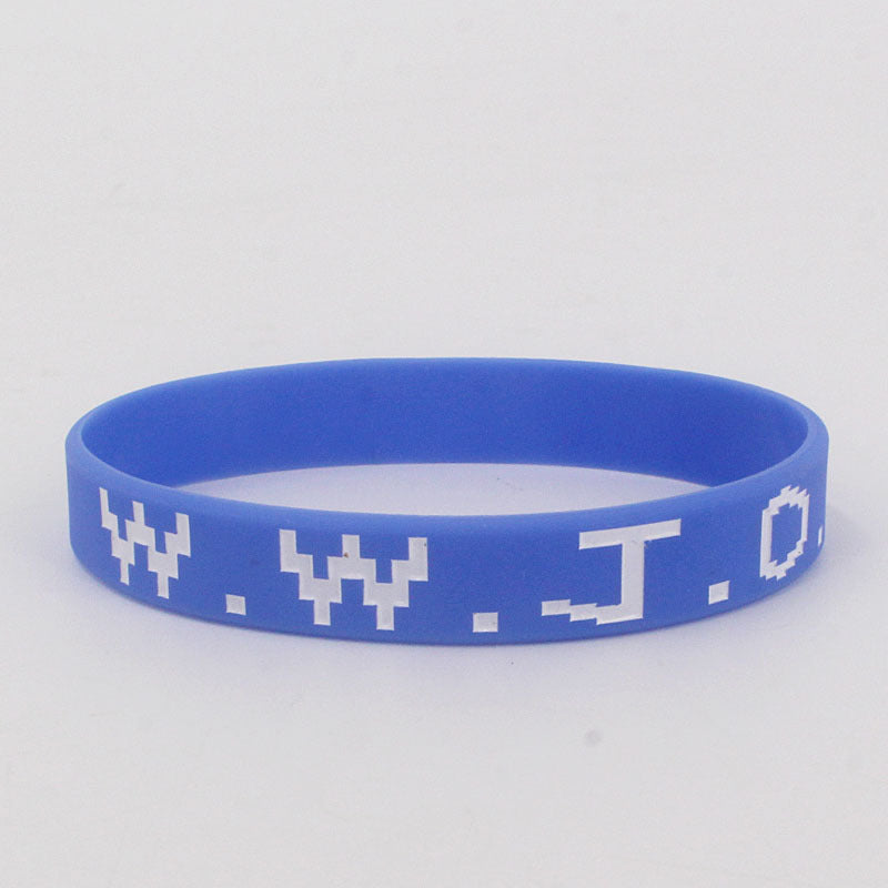 Women's & Men's Sports Style Silicone Concave Color Filling Adult Rubber Wrist Bracelet - Blue WWJD Bracelet / Silicone MegaBDM