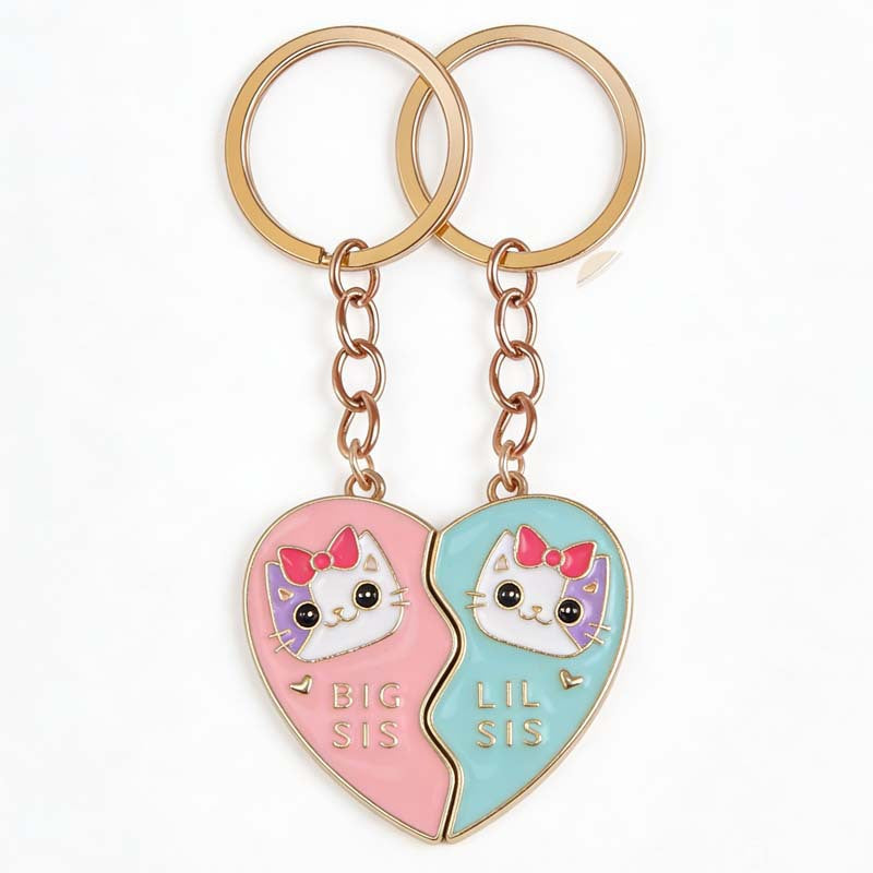 Love Magnetic Good Friend Heart-shaped Three-piece Necklace - Kitten Key Buckle (Gold) MegaBDM