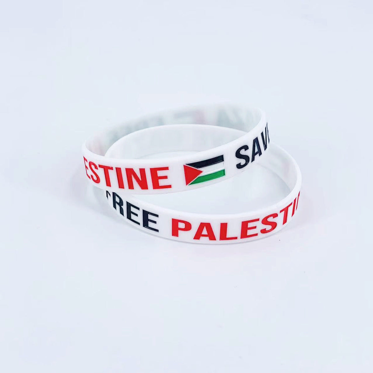 Palestinian Flag Engraved Color Gaza Logo Pattern Support Bracelets - Milky White Background Color Filled with Multicolor / Silicone MegaBDM