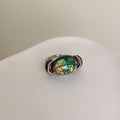 Children's High-grade Design Dripping Oil Open Stacked Band Special Multicolor Ring - Green Stone Pattern MegaBDM