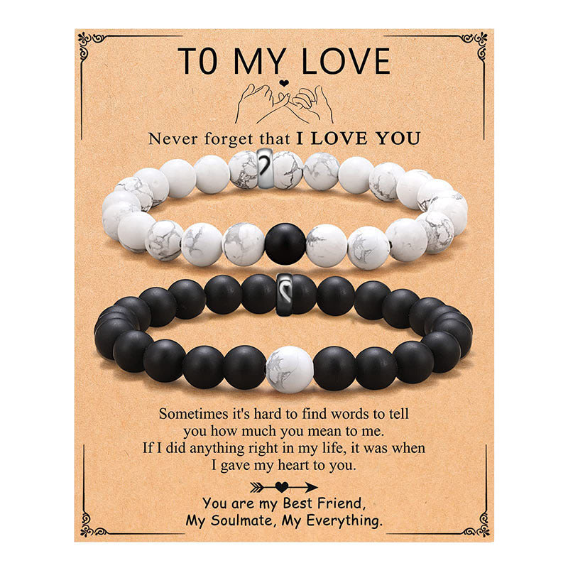 Couple Pair Suit Black White Beaded Bracelets - to-My-Love Stainless Steel Accessories with Card MegaBDM