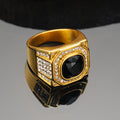 Men's Fashion Hip Hop Light Luxury Inlaid Round Zircon Titanium Steel Ring - Golden Black Diamond / No. 12 MegaBDM