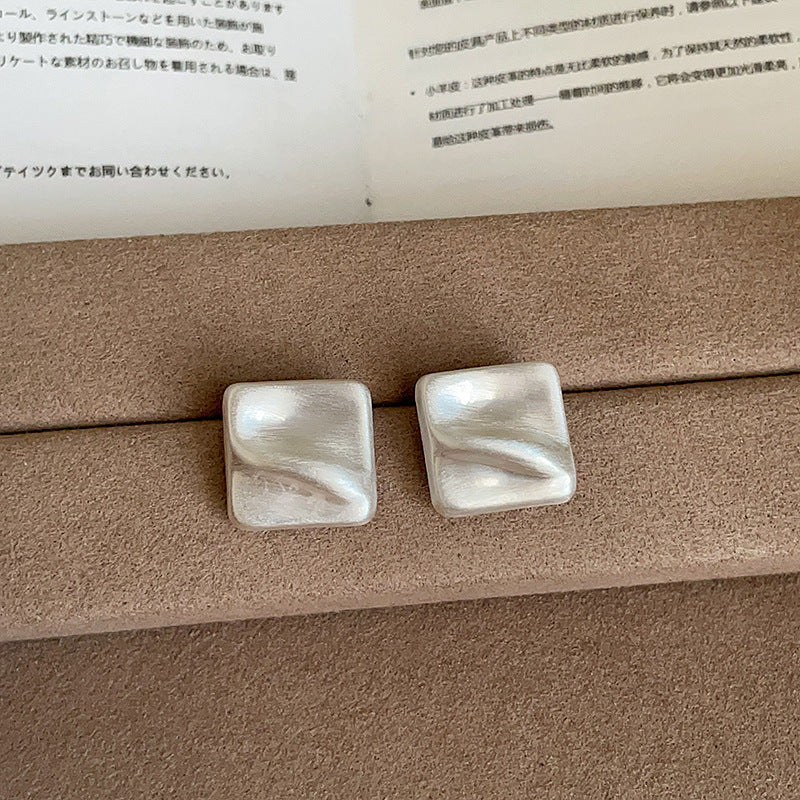 Women's Geometric Frosted Brushed Round Square Sier For Cold Wind Personality Earrings MegaBDM