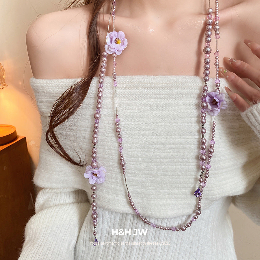 Fabric Flower Tassel Vacation Style Sweet Fresh Necklace MegaBDM