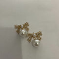 Women's Pearl For French Entry Lux Butterfly Earrings - Bow Pearl Stud Earrings KC Gold K-757 MegaBDM