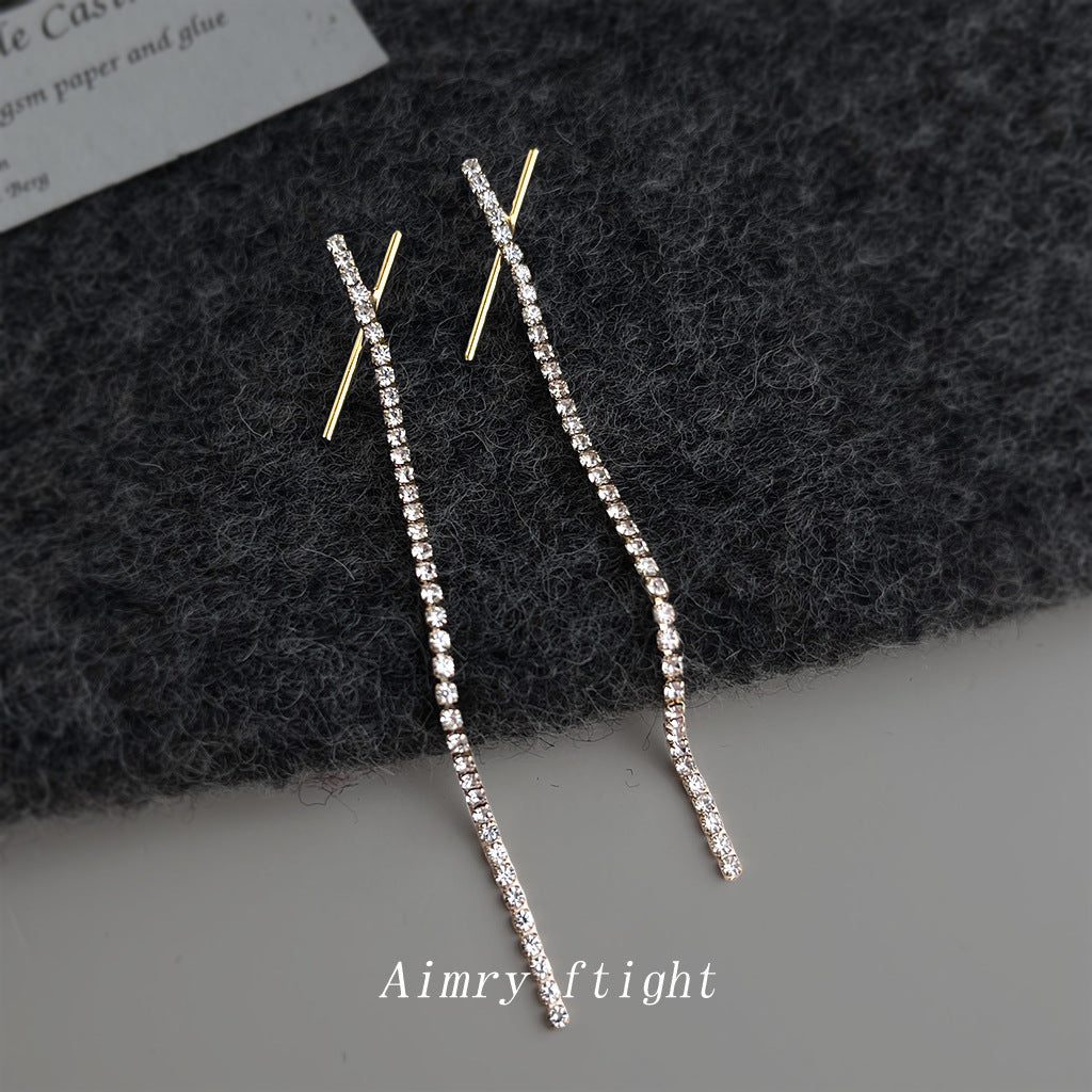 Sier-plated Needle Gold-plated Autumn Long Glass Personality X Earrings MegaBDM