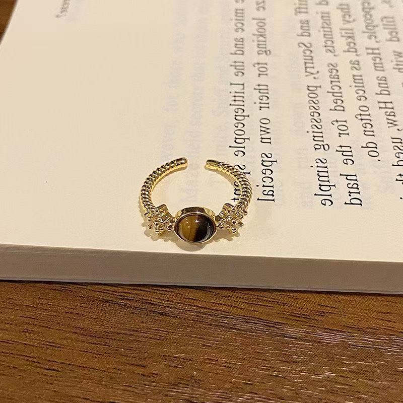 Fairy Snake-shaped Tigereye Female Fashion Retro Unique Index Ring - Star Zircon Tigereye Open Ring MegaBDM