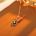 Women's Inlaid Zircon Lucky Four-leaf Flower Pink Imitation Fritillary Sier Light Stud Earrings - Copper Inlaid Zirconium Four-Leaf Flower-Necklace [Green Gold]] MegaBDM