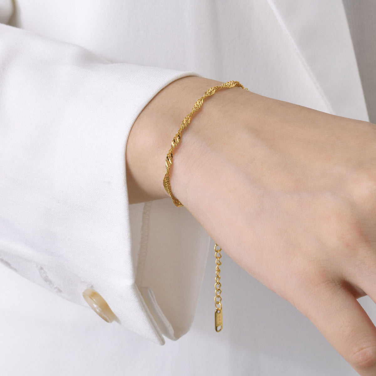 Women's Steel Water Ripple Gold Basic Style Chain Twin Bracelet - Bracelet 16 4cm MegaBDM