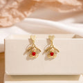 Diamond Butterfly Flower Pearl Graceful Fashionable Long Earrings - E2822-2/Red MegaBDM