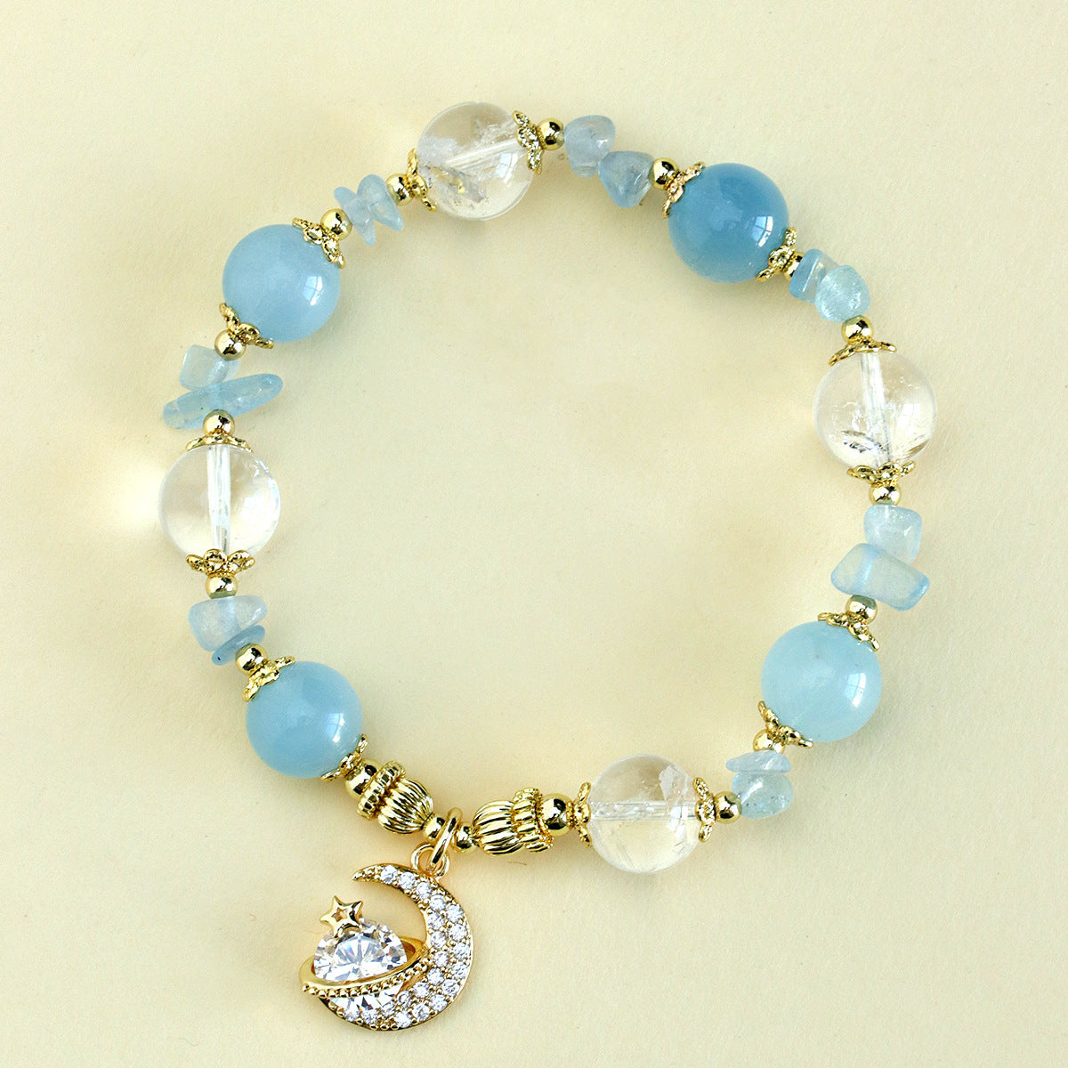 Amethyst Family Crystal Female High Sense Niche Bracelets - Aquamarine Star and Moon Princess Bracelet MegaBDM
