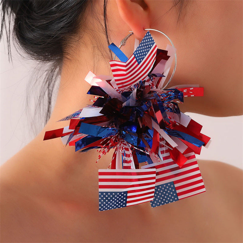 Red White Blue Bright Silk Exaggerated Personalized Holiday Atmosphere Earrings MegaBDM