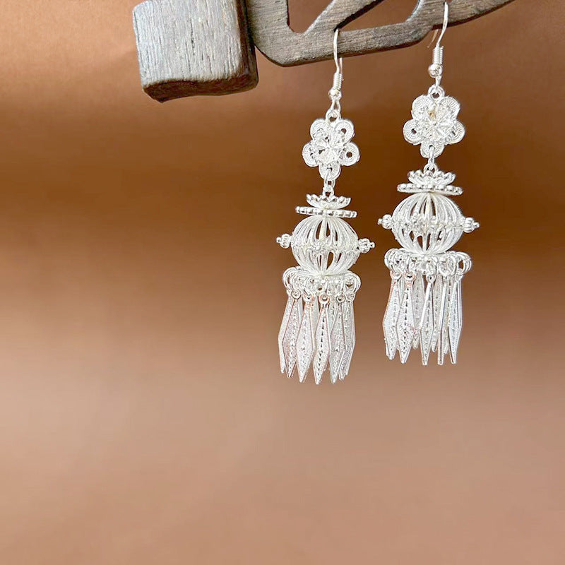 Sier Ethnic Style Peacock Retro Ear Hook Vintage Scenic Spot Earrings - 3094 MegaBDM
