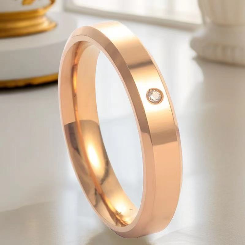 Steel Couple Pairs Of Wind Diamond Niche Simple Rings - 11-b-1 Rose Gold 4mm / No. 6 MegaBDM