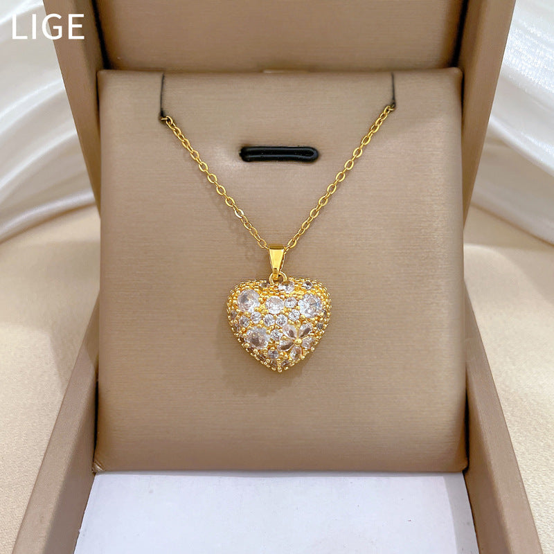Women's Heart-shaped Full Of Diamond Light Luxury Palace Style Elegant Gorgeous Necklaces MegaBDM