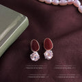Women's Style Wine Red Enamel Retro Elegant Earrings - Three-Dimensional Zircon Wine Red-Silver Needle MegaBDM