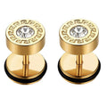 Vintage Disc Great Wall Pattern Diamond Round Titanium Steel Ear Stud Earrings - Gold stud earrings MegaBDM