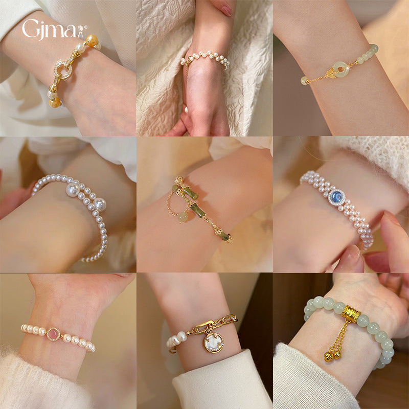 French Retro Smiley Face Bamboo Artificial Jade Personality Trendy Light Bracelets MegaBDM