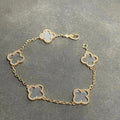 Women's Four-leaf Clover Rose Gold Red Agate Black White Shell Flower Bracelet - White Crystal [Rose Gold]] / 19cm MegaBDM