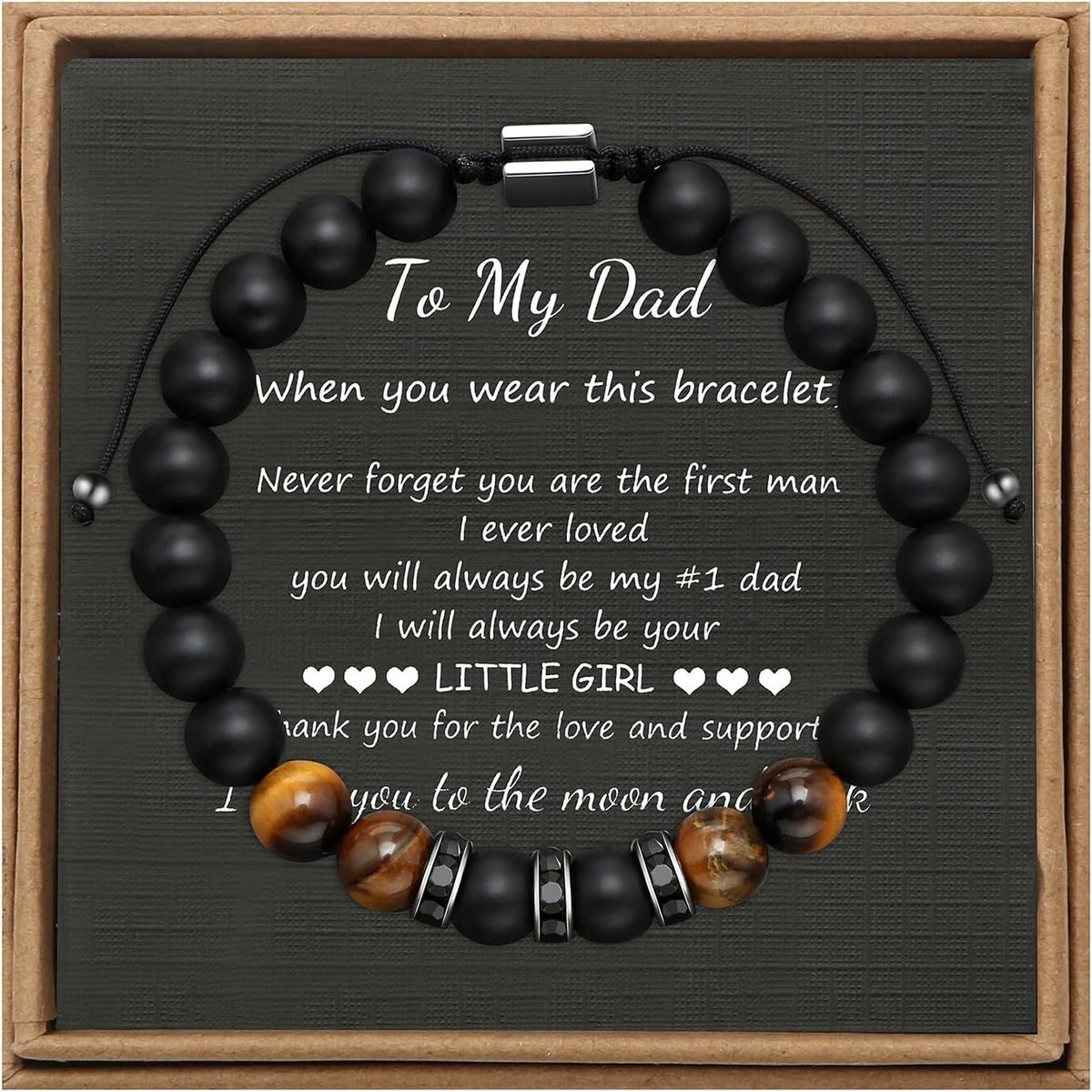 Men's Stone Tiger Eye Woven Adjustable Beaded Bracelet - Bracelet to My Dad Card MegaBDM