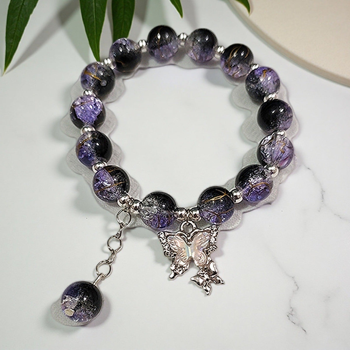 Fantasy Flower Glazed Female Gradient Contrast Bracelet - Bd36 Brushed Black Purple Butterfly Bracelet MegaBDM