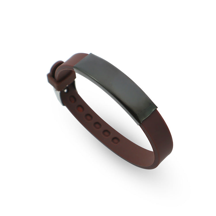 Soft Silicone Wristband Fashion Simple Couple Can Carve Writing Stainless Bracelet - Brown MegaBDM