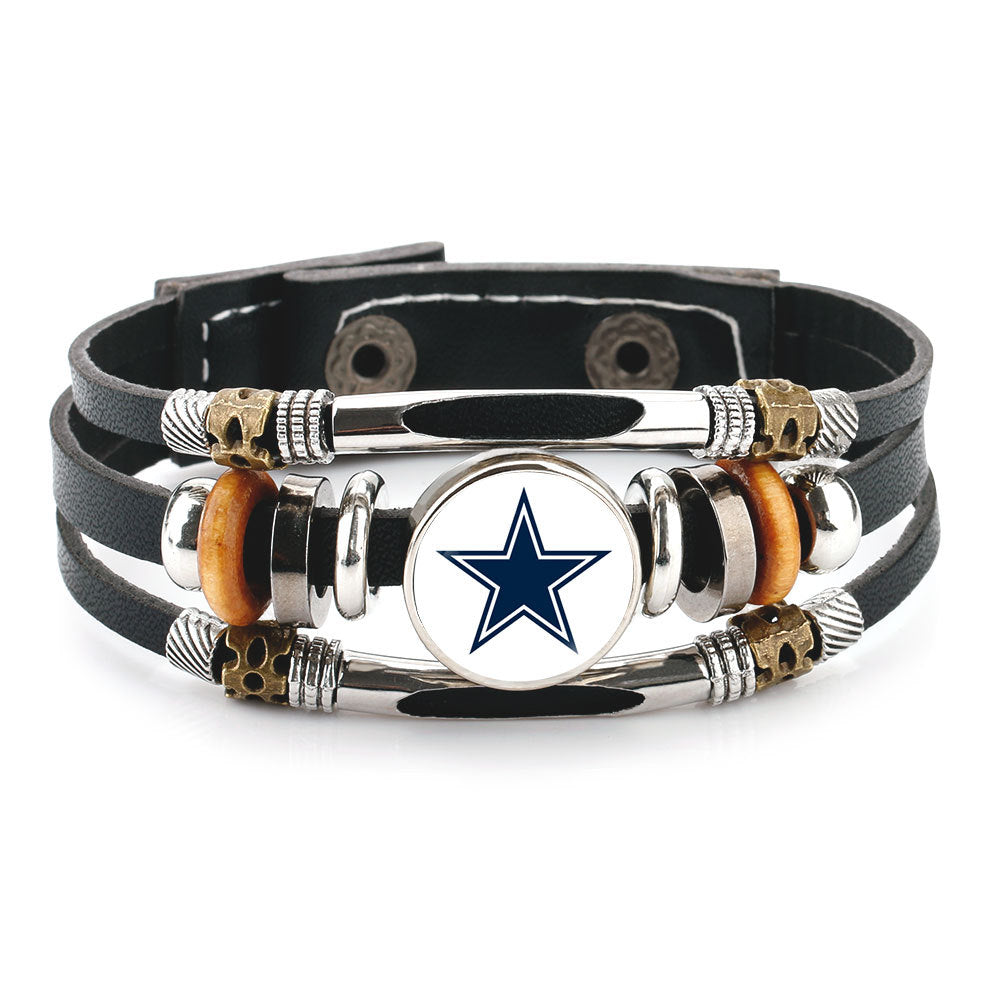 Genuine Leather Hand Professional Rugby League Team Time Stone Bracelet - 12122717-Dallas Cowboy / Pattern Size-18mm MegaBDM